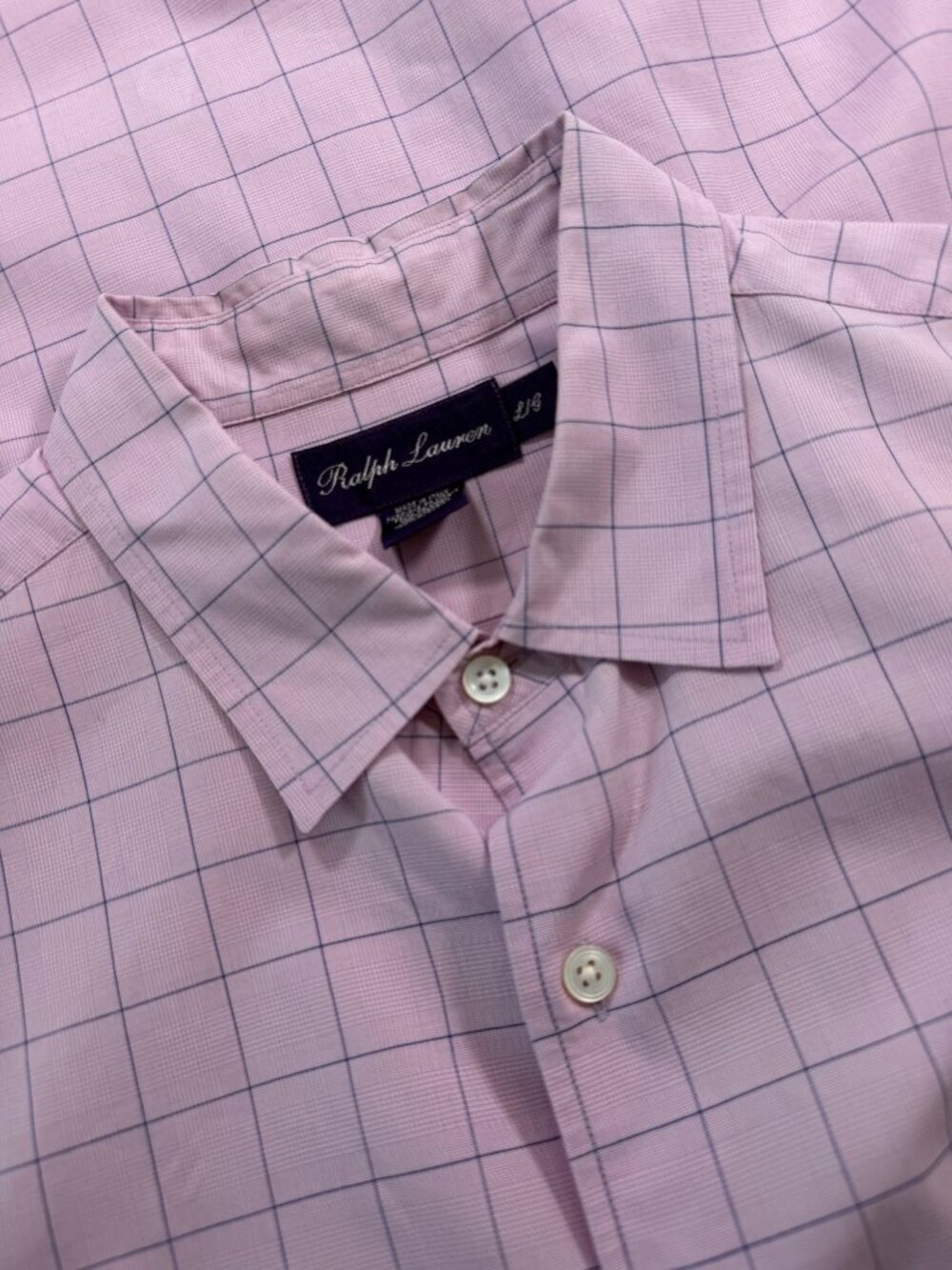 Ralph Lauren Purple Label Dress Shirt Window Pane Plaid Pink & Blue Size Large